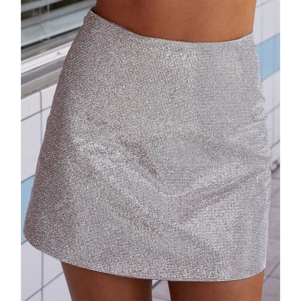 12th Tribe Shira Silver Rhinestone Mini Skirt Womens S Holiday Party Glam NYE